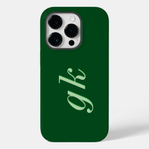 モダン エレガント グリーン モノグラムイニシャル iPhone 14 PROケース