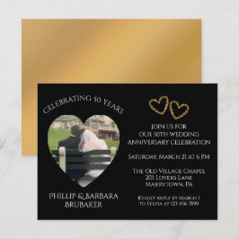 モダン・エレガント・ゴールドフォト 結婚50周年記念 インビテーションポストカード