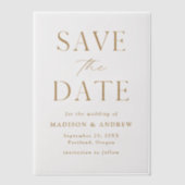 モダン エレガント ゴールド 結婚式 Save the Date ベラム紙招待状 (正面)
