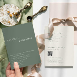 モダン エレガント サージュグリーン 結婚式 QRコード RSVP 招待状