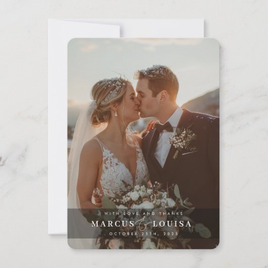 モダン・エレガント・シックな結婚式の写真&アンパサンド・ブラック サンキューカード (正面)