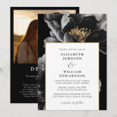 モダン エレガント シック フラワー フォト QR コード ウェディング 招待状 (正面/裏面)