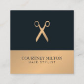 モダン エレガント シック 偽金 グレー 美容師 スクエア名刺 (正面)