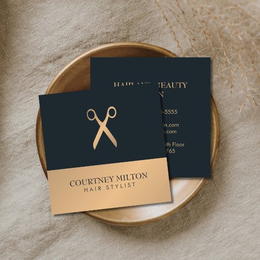 モダン エレガント シック 偽金 グレー 美容師 スクエア名刺