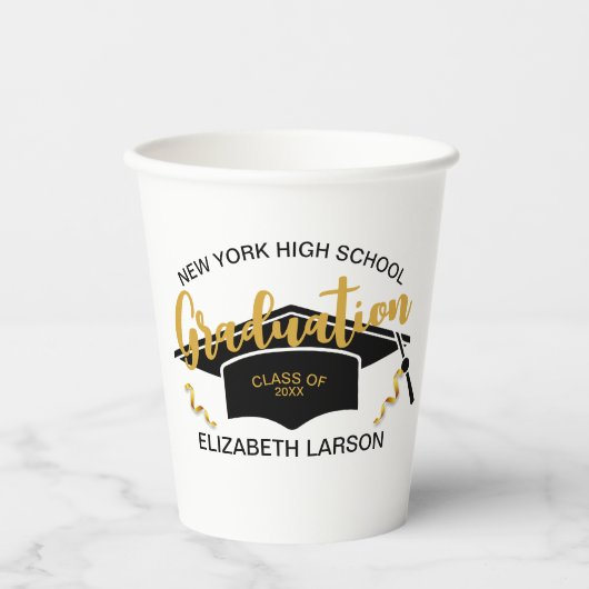 モダン エレガント シニア ゴールデン ブラック 紙コップ (正面)