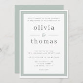 モダン エレガント シンプル サージュグリーン ボーダー ウェディング 招待状 (正面/裏面)