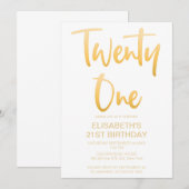 モダン エレガント シンプル ホワイト 21歳の誕生日パーティー 招待状 (正面/裏面)