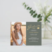モダン エレガント スクリプト セージグリーン ゴールド 2 フォト グラッド ポストカード (スタンド正面)
