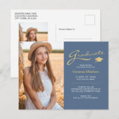 モダン エレガント スクリプト ダスティーブルー ゴールド 2 フォト グラッド ポストカード (正面/裏面)