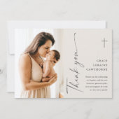 モダン エレガント スクリプト フォト 洗礼 お礼カード 招待状 (正面)