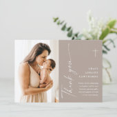 モダン エレガント スクリプト フォト 洗礼 お礼カード 招待状 (スタンド正面)