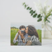 モダン エレガント スクリプト 結婚式 写真 保存の日 案内ポストカード (スタンド正面)