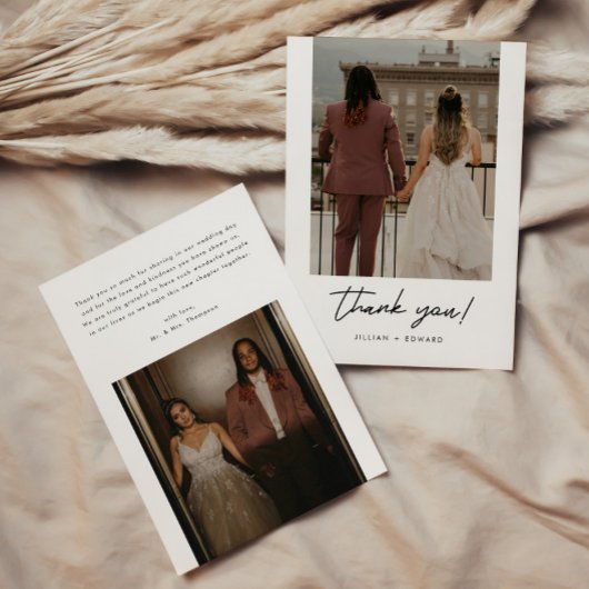 モダン・エレガント・スクリプト 2枚の写真の結婚式 サンキューカード