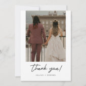 モダン・エレガント・スクリプト 2枚の写真の結婚式 サンキューカード (正面)