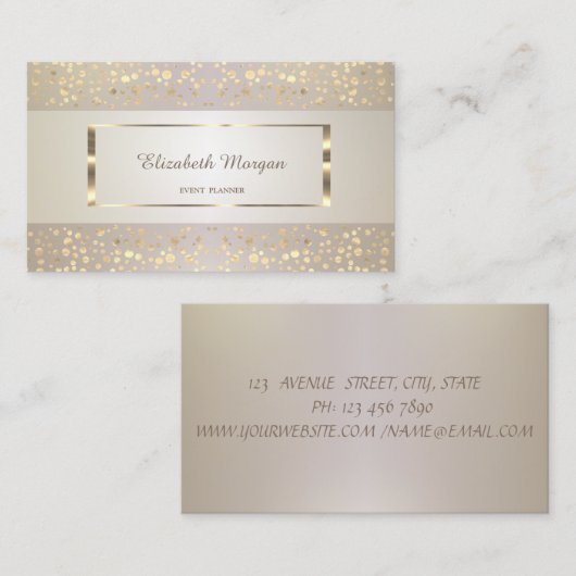 モダン,エレガント,ストライプの金ゴールド紙吹雪,金ゴールドフレーム 名刺 (正面/裏面)