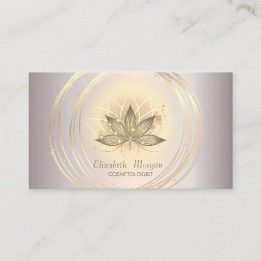モダン エレガント スパークル ゴールド サークル ロータス 名刺 (正面)