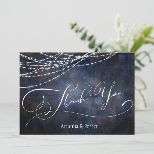 モダン エレガント タイプ & ネイビー グランジにライトをオン サンキューカード (スタンド正面)