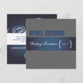 モダン + エレガント/ネイビーブルー + グレー 招待状 (正面/裏面)