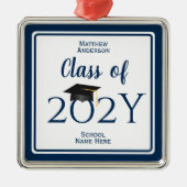 モダン エレガント ネイビーブルー タイポグラフィー 卒業 メタルオーナメント (正面)