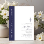 モダン エレガント ネイビーブルー 十字架 初領聖体 招待状