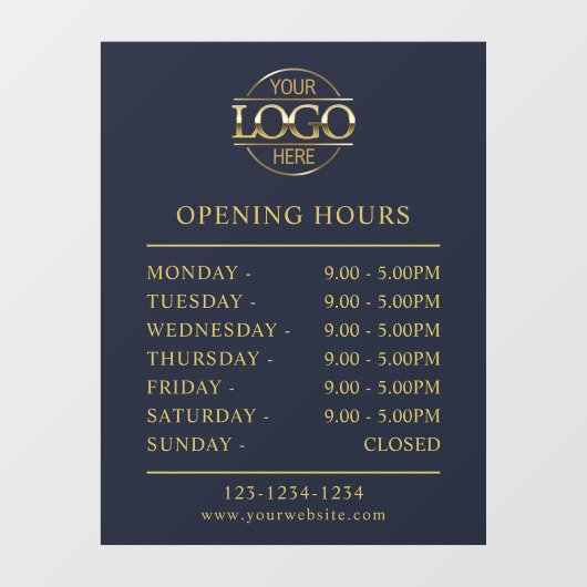 モダン エレガント ネイビーブルー | 営業時間 ウィンドウサイン (シート)