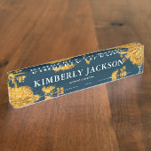 モダン エレガント ネイビー ゴールド デスク ネーム プレート (側面)