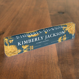 モダン エレガント ネイビー ゴールド デスク ネーム プレート