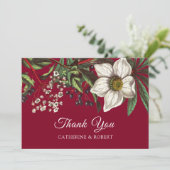 モダン エレガント バーガンディ レッド ホワイト クリスマス ローズ 招待状 (スタンド正面)