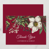 モダン エレガント バーガンディ レッド ホワイト クリスマス ローズ 招待状 (正面/裏面)