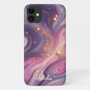 モダン エレガント パープル ゴールド 大理石 名前入り iPhone 11 ケース