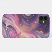 モダン エレガント パープル ゴールド 大理石 名前入り Case-Mate iPhoneケース (裏面(横))