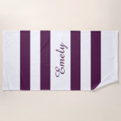 モダン エレガント パープル ストライプ 柄 名前 ビーチタオル (正面)