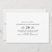 モダン エレガント フォーティ 40歳の誕生日パーティー 招待状 (裏面)