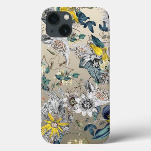 モダン エレガント フローラル イエロー シルバー グレー Case-Mate iPhoneケース (裏面)