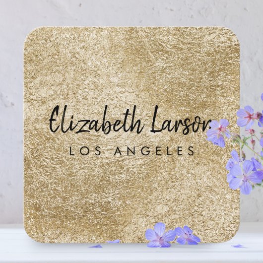 モダン エレガント ブラシ仕上げ ゴールド メタル ユニーク スクエア スクエア名刺