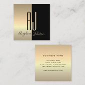 モダン エレガント ブラック ゴールド スクエア名刺 (正面/裏面)