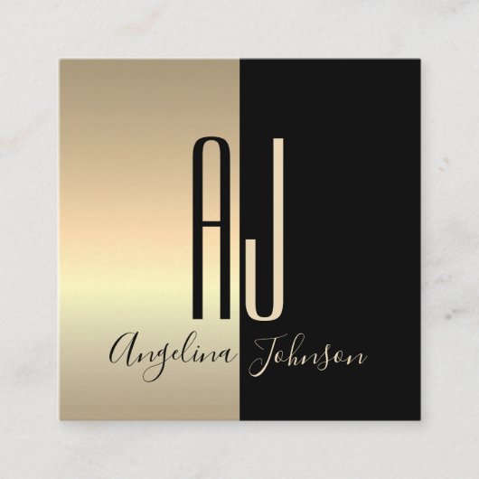 モダン エレガント ブラック ゴールド スクエア名刺 (正面)