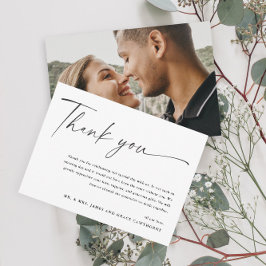 モダン・エレガント・ブラック＆ホワイト写真の結婚式  サンキューカード