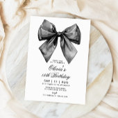 モダン エレガント ブラック リボン 誕生日 招待状