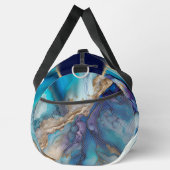 モダン エレガント ブルー ゴールド マーブル 個人名入れ ダッフルバッグ (右)