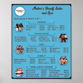 モダン エレガント ブルー サロン ロゴ & フォト 料金表 ポスター (正面)