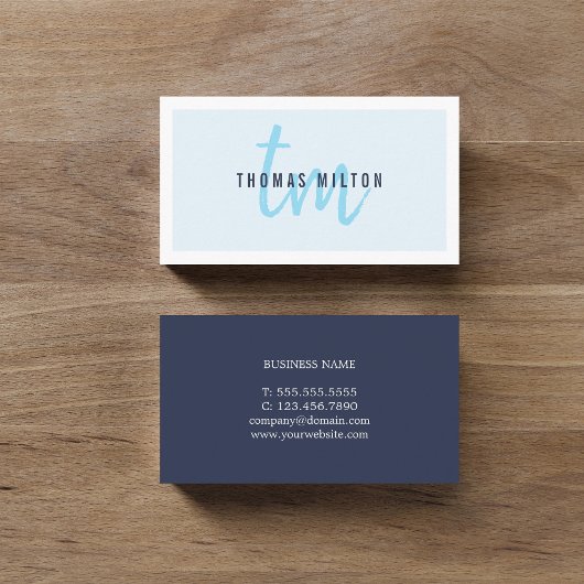 モダン エレガント ブルー ホワイト モノグラム コンサルタント 名刺