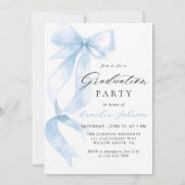 モダン エレガント ブルー リボン アーチ フォト 卒業 招待状 (裏面)