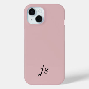 モダン エレガント ブロッシュピンク ブラック モノグラムイニシャル iPhone 15ケース