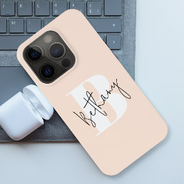 モダン エレガント ブロッシュピンク モノグラム iPhone 15 PROケース
