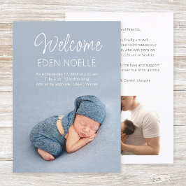 モダン エレガント ホワイト スクリプト 2 フォト ニューボーン 誕生 案内状