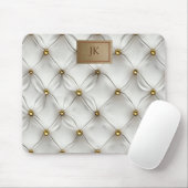 モダン エレガント ホワイト レザー タフテッド ゴールド マウスパッド (マウス)