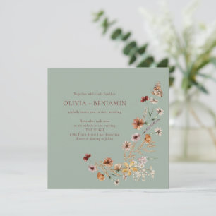 モダン エレガント ボホ ネイチャー セージ ワイルドフラワー ウェディング 招待状