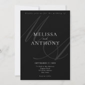 モダン・エレガント・ミニマリストの黒と白の結婚式 招待状 (正面)