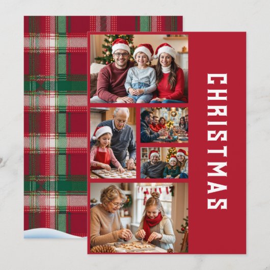 モダン エレガント レッド ファイブ フォト コラージュ クリスマス (正面/裏面)